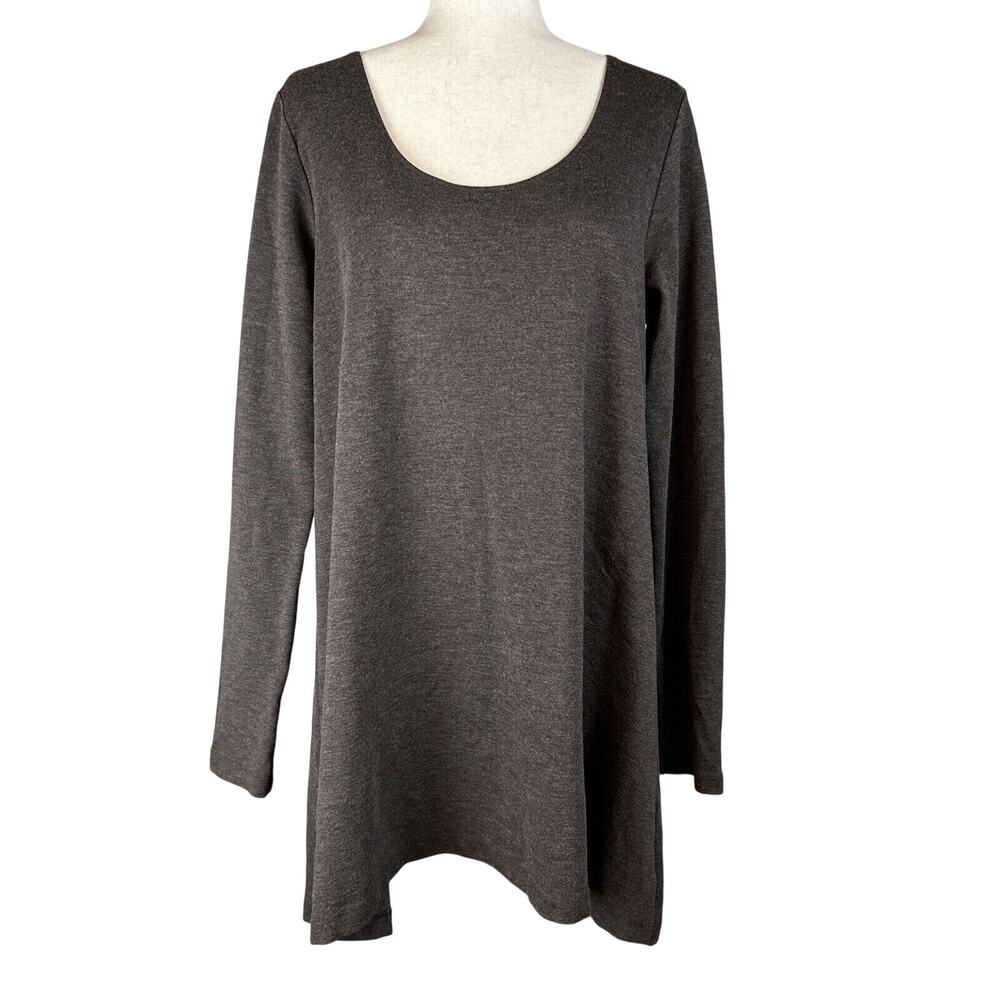 Bryn Walker Women Scoop Neck Liam Tunic Top Size L Large Brown Ponte Long Sleeve